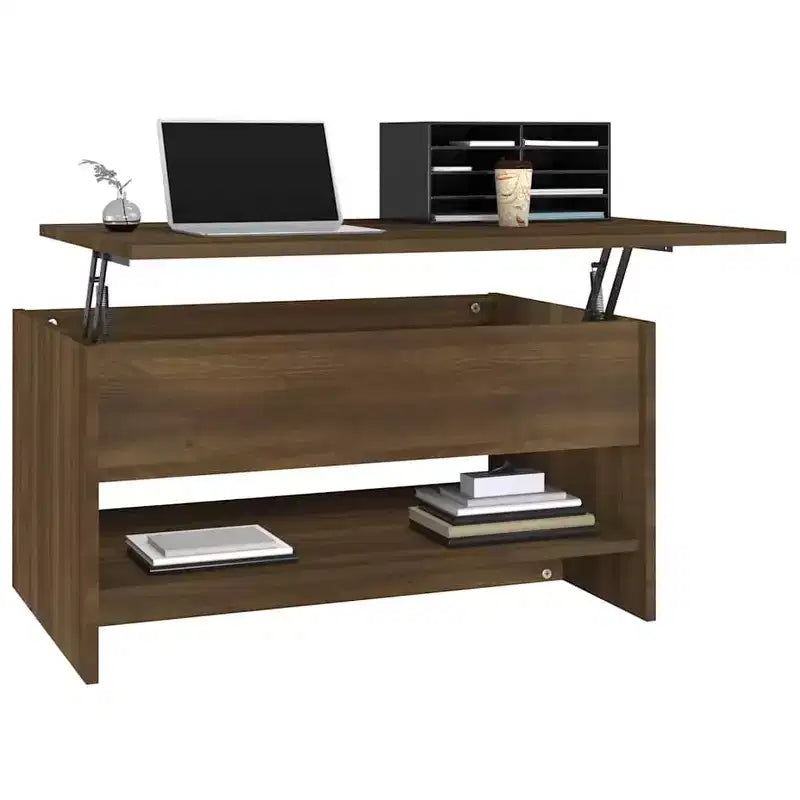 Table basse chêne marron, bois d'ingénierie, hauteur standard réglable