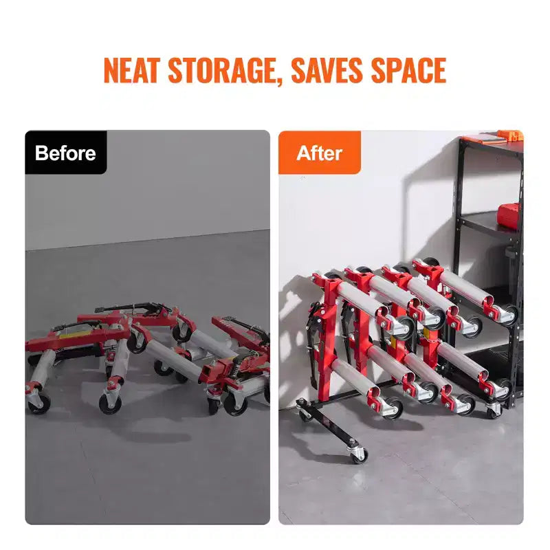 Chariot à roulettes VEVOR, Support de rangement avec roues rotatives à 360°, Organisateur de cric hydraulique à cliquet, Capacité de 4 chariots, Noir