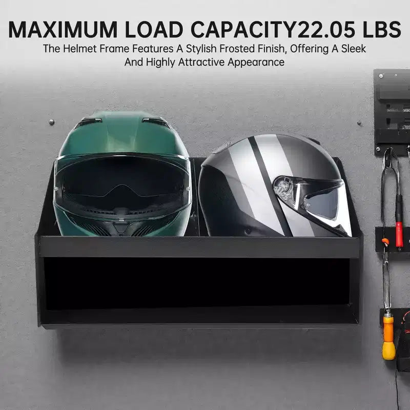 Présentoir Double Casque en Aluminium, Triple Plateau pour Magasins, Garages, Débarras - Range 3 Casques - Gants LunettesCrochets Latéraux pour Suspendre les Vêtements