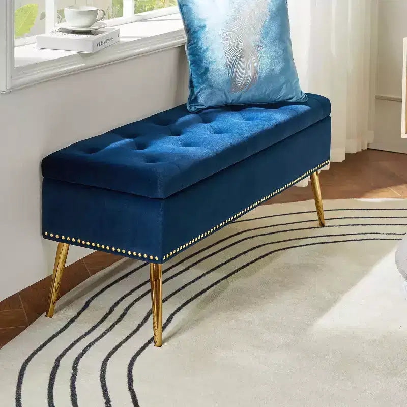 Banc de rangement avec garniture cloutée et siège capitonné - Noir