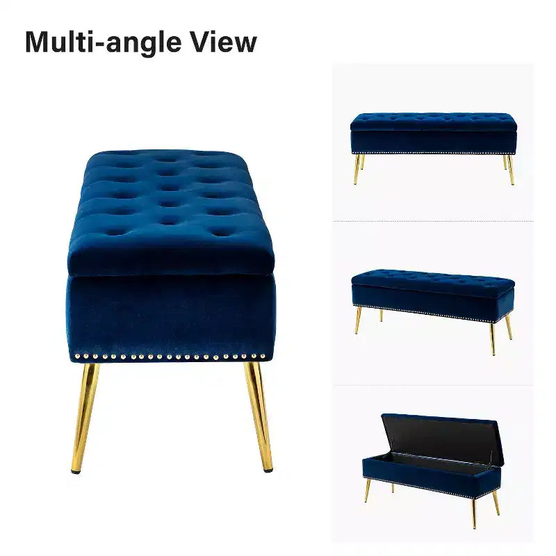 Banc de rangement avec garniture cloutée et siège capitonné - Noir