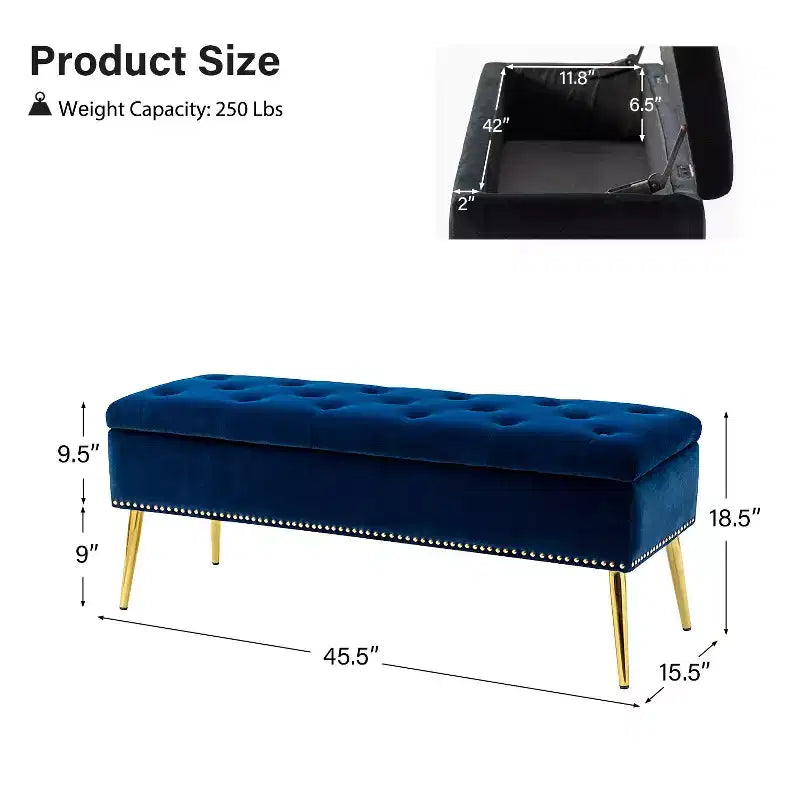 Banc de rangement avec garniture cloutée et siège capitonné - Noir