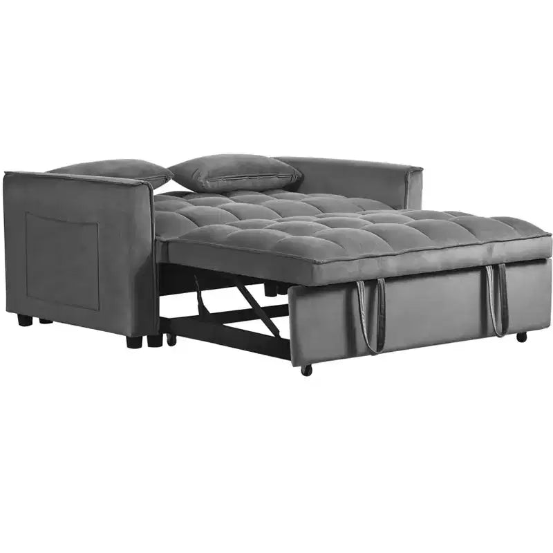 Canapé-lit convertible 3 en 1, futon deux places en velours escamotable avec oreillers - Gris foncé