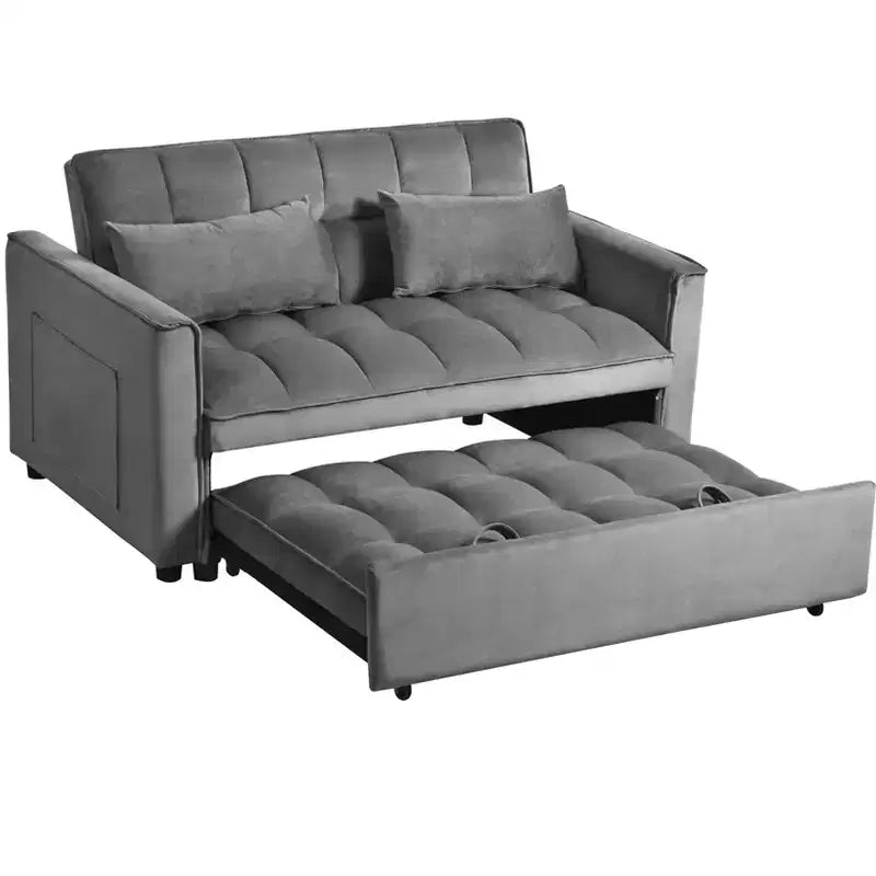 Canapé-lit convertible 3 en 1, futon deux places en velours escamotable avec oreillers - Gris foncé