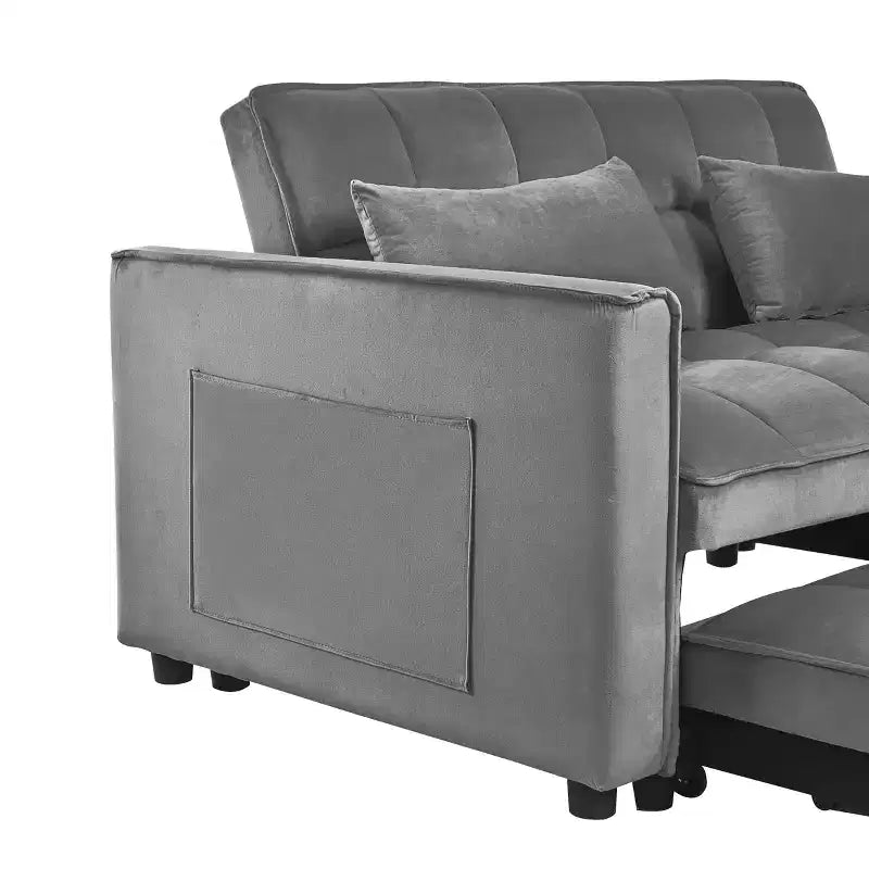 Canapé-lit convertible 3 en 1, futon deux places en velours escamotable avec oreillers - Gris foncé