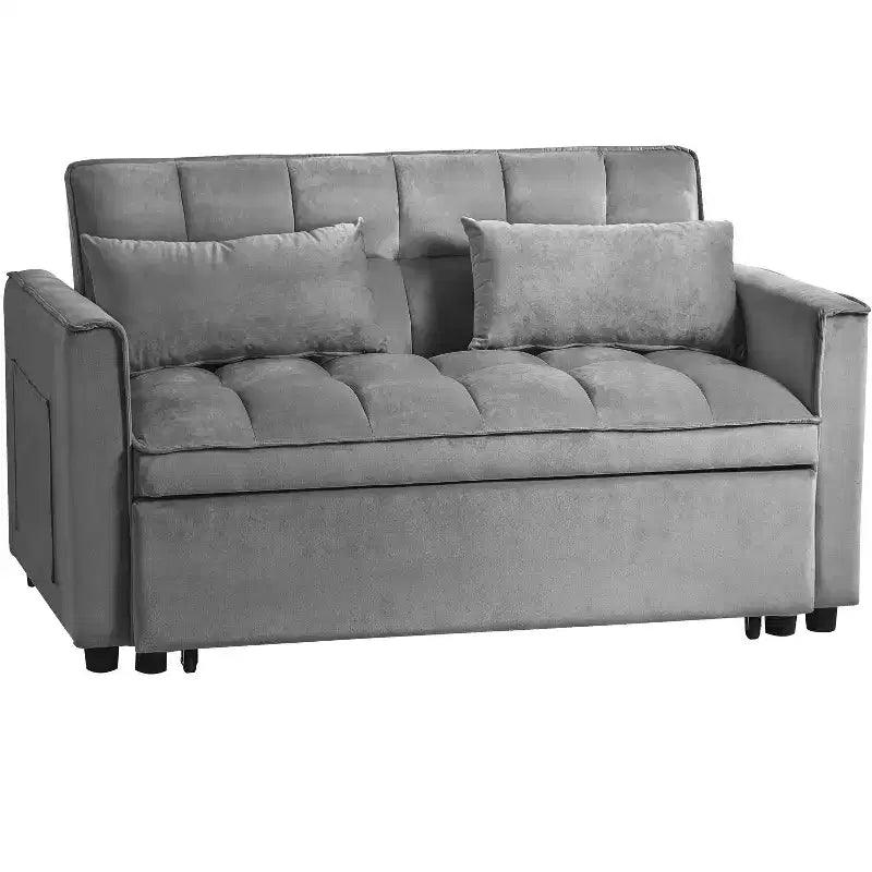 Canapé-lit convertible 3 en 1, futon deux places en velours escamotable avec oreillers - Gris foncé