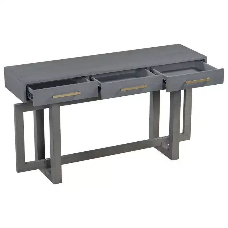 Console élégante de 57 pouces avec 3 tiroirs et poignées métalliques - Couloir et entrée
