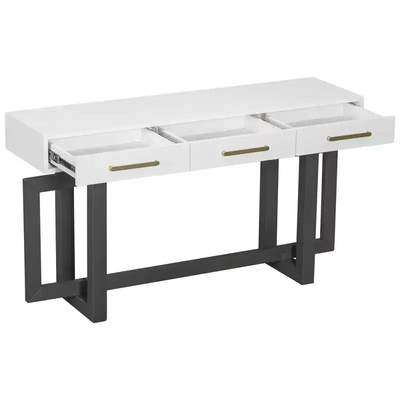 Console élégante de 57 pouces avec 3 tiroirs et poignées métalliques - Couloir et entrée