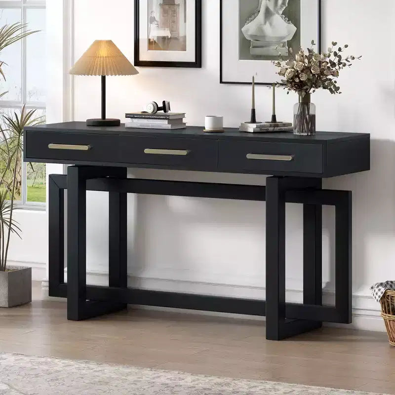 Console élégante de 57 pouces avec 3 tiroirs et poignées métalliques - Couloir et entrée