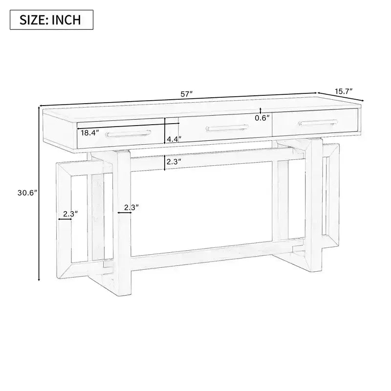 Console élégante de 57 pouces avec 3 tiroirs et poignées métalliques - Couloir et entrée