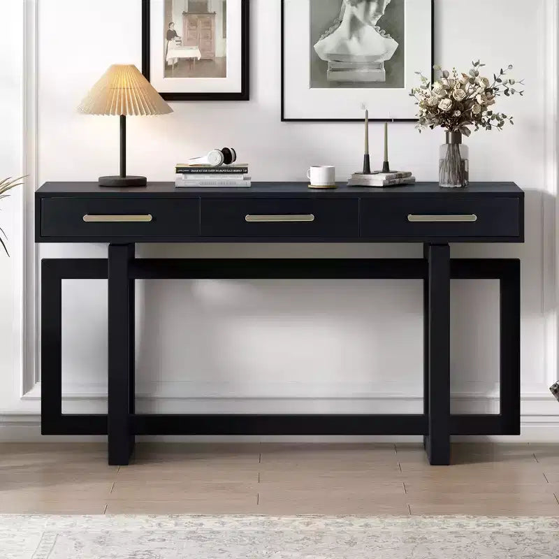 Console élégante de 57 pouces avec 3 tiroirs et poignées métalliques - Couloir et entrée