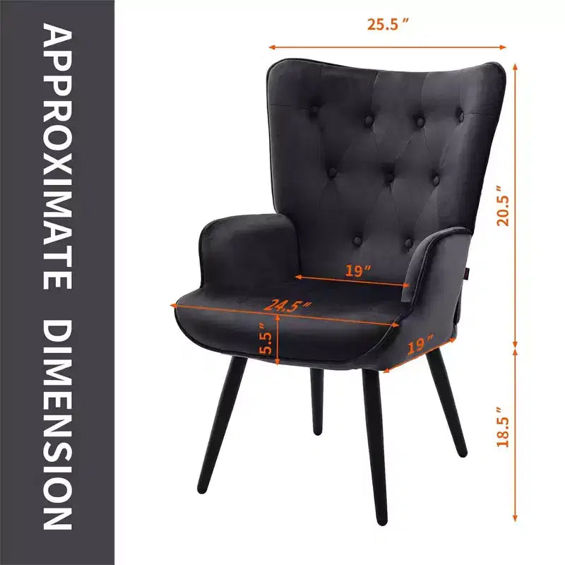 Fauteuil d'appoint moderne en velours à oreilles avec accoudoirs