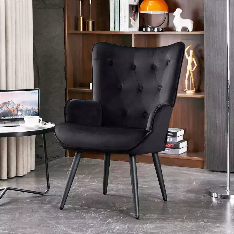 Fauteuil d'appoint moderne en velours à oreilles avec accoudoirs