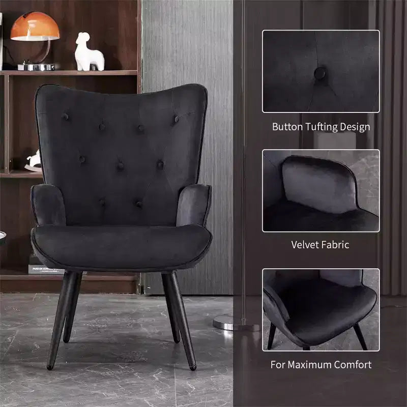 Fauteuil d'appoint moderne en velours à oreilles avec accoudoirs
