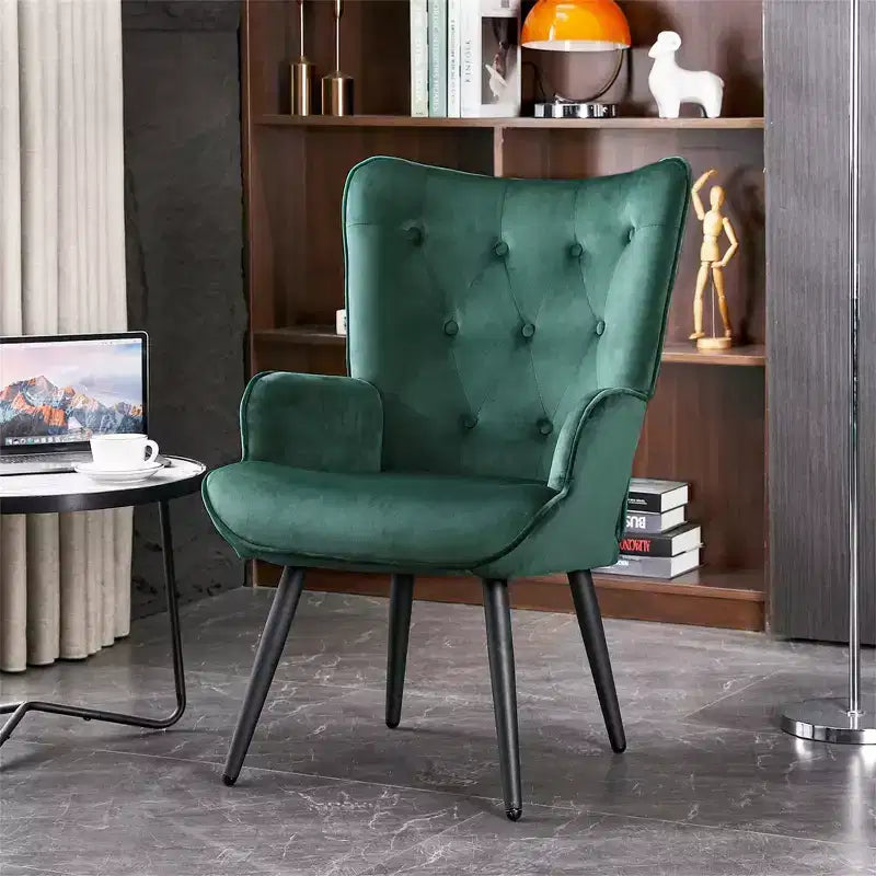 Fauteuil d'appoint moderne en velours à oreilles avec accoudoirs