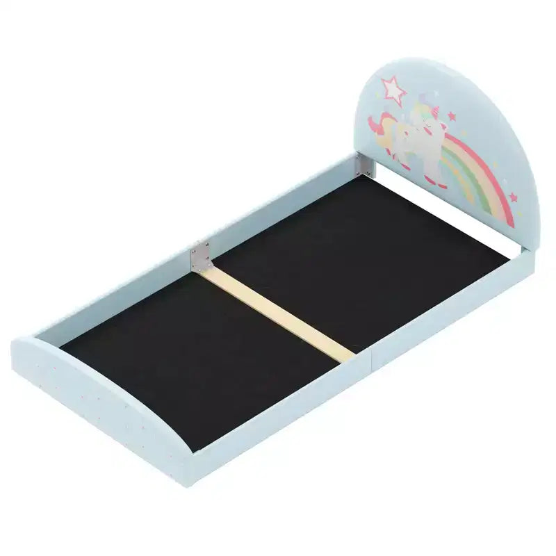 Cadre de lit double au sol avec tapis en tissu Oxford - Enfant, Violet/Bleu