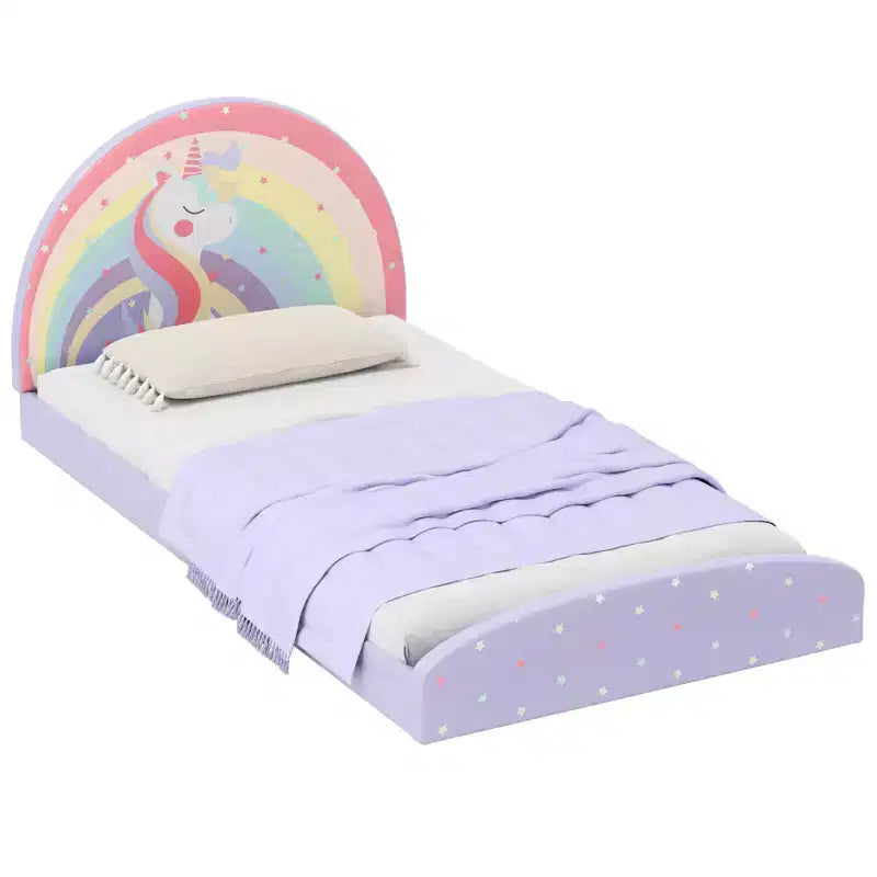 Cadre de lit double au sol avec tapis en tissu Oxford - Enfant, Violet/Bleu