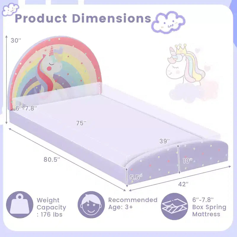 Cadre de lit double au sol avec tapis en tissu Oxford - Enfant, Violet/Bleu