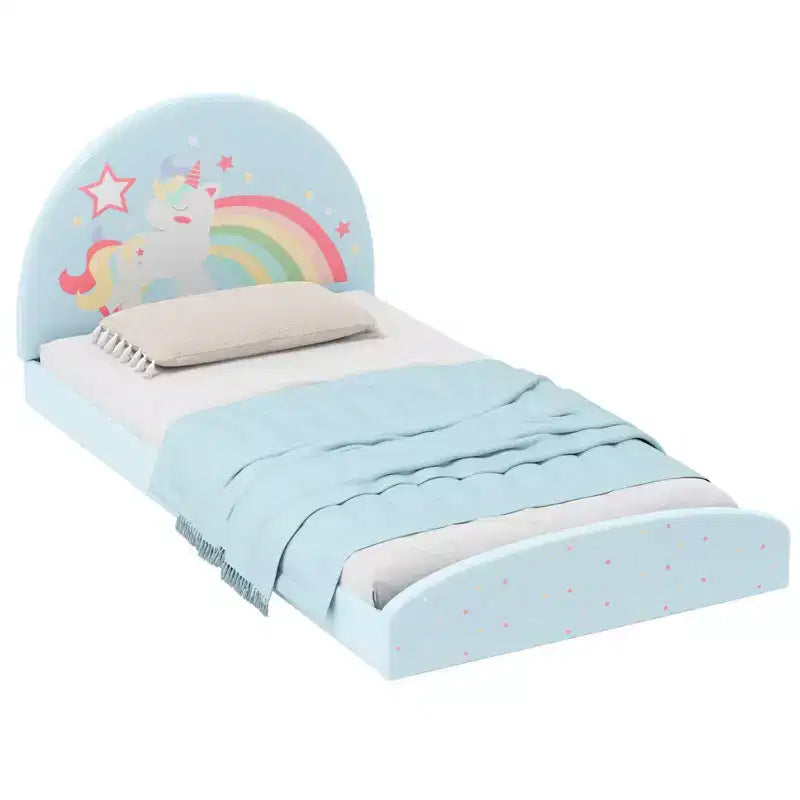 Cadre de lit double au sol avec tapis en tissu Oxford - Enfant, Violet/Bleu