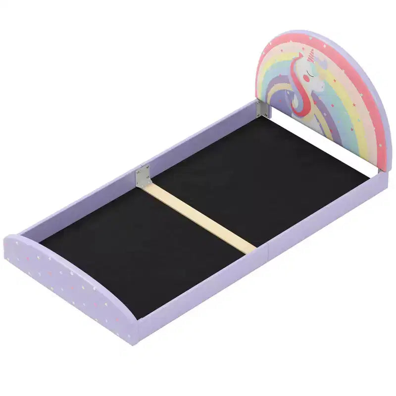 Cadre de lit double au sol avec tapis en tissu Oxford - Enfant, Violet/Bleu