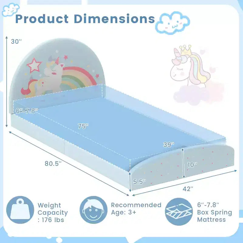 Cadre de lit double au sol avec tapis en tissu Oxford - Enfant, Violet/Bleu