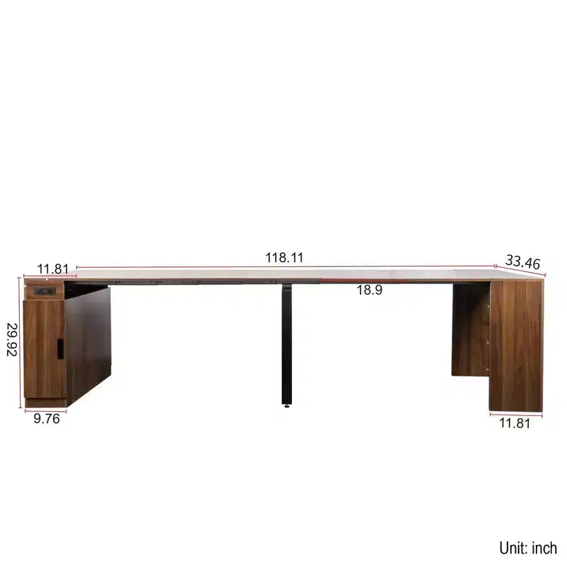 Table à manger extensible moderne 118IN avec rangement, table pliable peu encombrante