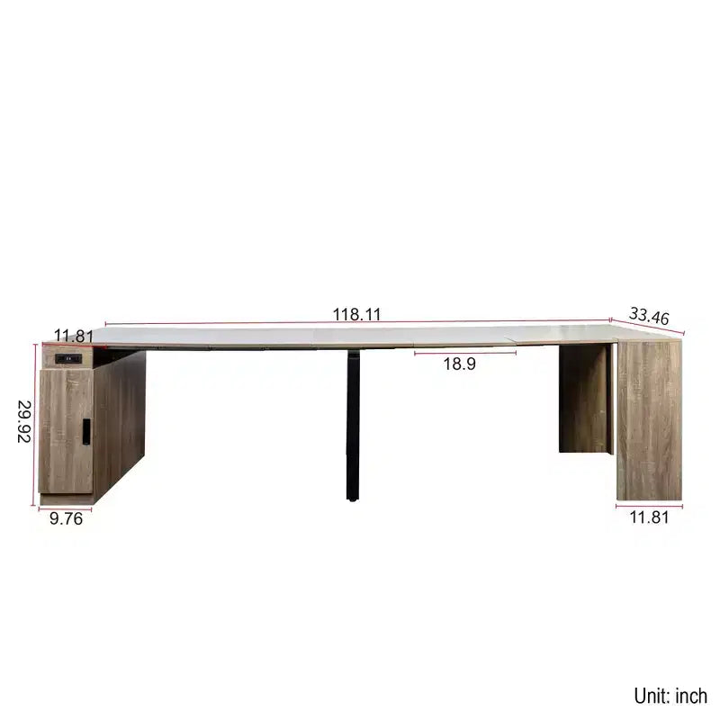 Table à manger extensible moderne 118IN avec rangement, table pliable peu encombrante