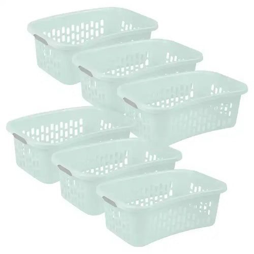 Sterilite HipHold Laundry Basket, 1.5 Bushel Plastic Clothes Hamper, Mint, 6 Pk