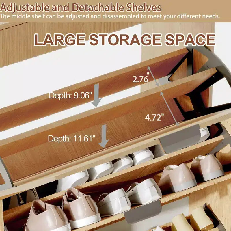 Meuble à chaussures de rangement pour entrée, meuble à chaussures basculant avec 2 tiroirs abattants et panneau cannelé, étagère à chaussures étroite pour salon