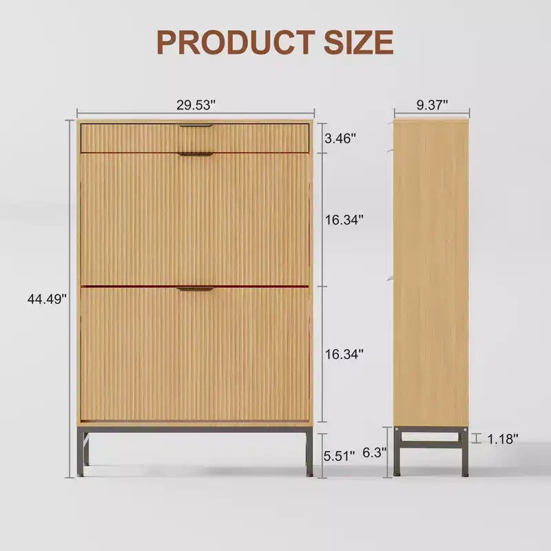 Meuble à chaussures de rangement pour entrée, meuble à chaussures basculant avec 2 tiroirs abattants et panneau cannelé, étagère à chaussures étroite pour salon