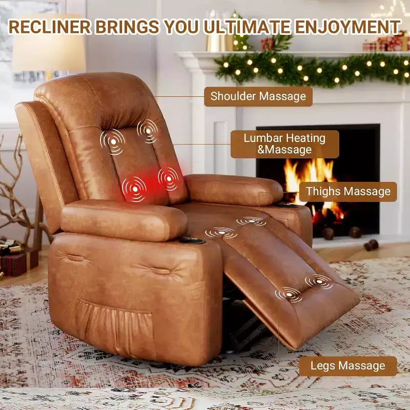Fauteuil inclinable électrique surdimensionné avec fonction de levage - Chauffant et massant, en cuir PU, pour personnes âgées et à mobilité réduite