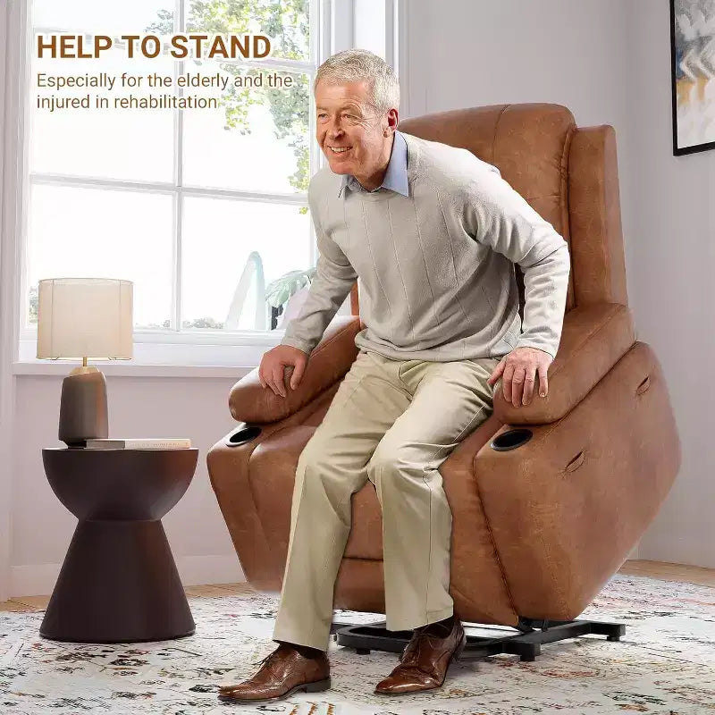 Fauteuil inclinable électrique surdimensionné avec fonction de levage - Chauffant et massant, en cuir PU, pour personnes âgées et à mobilité réduite