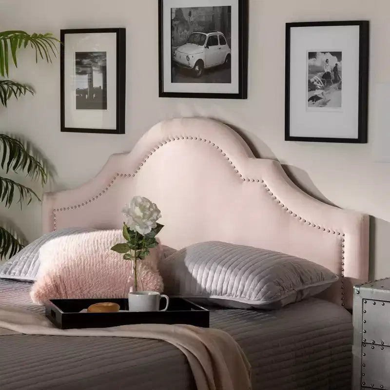 Tête de lit capitonnée en velours - Rose pâle, Milieu du siècle moderne