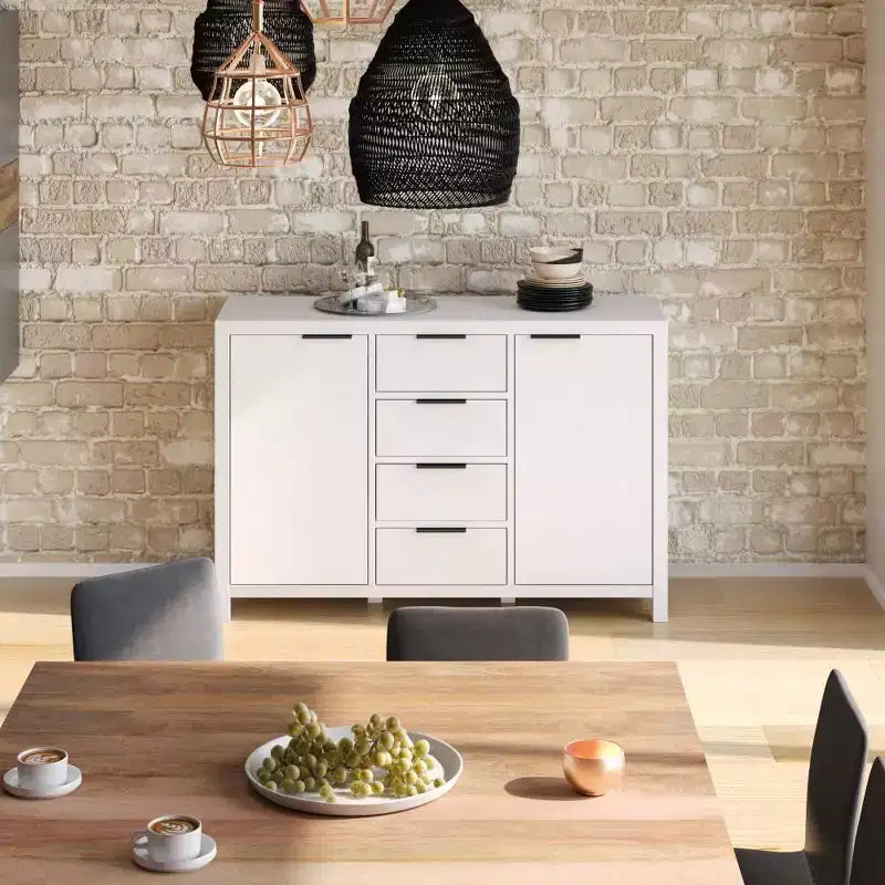 Bahut buffet de 137 cm avec 4 tiroirs et 2 portes